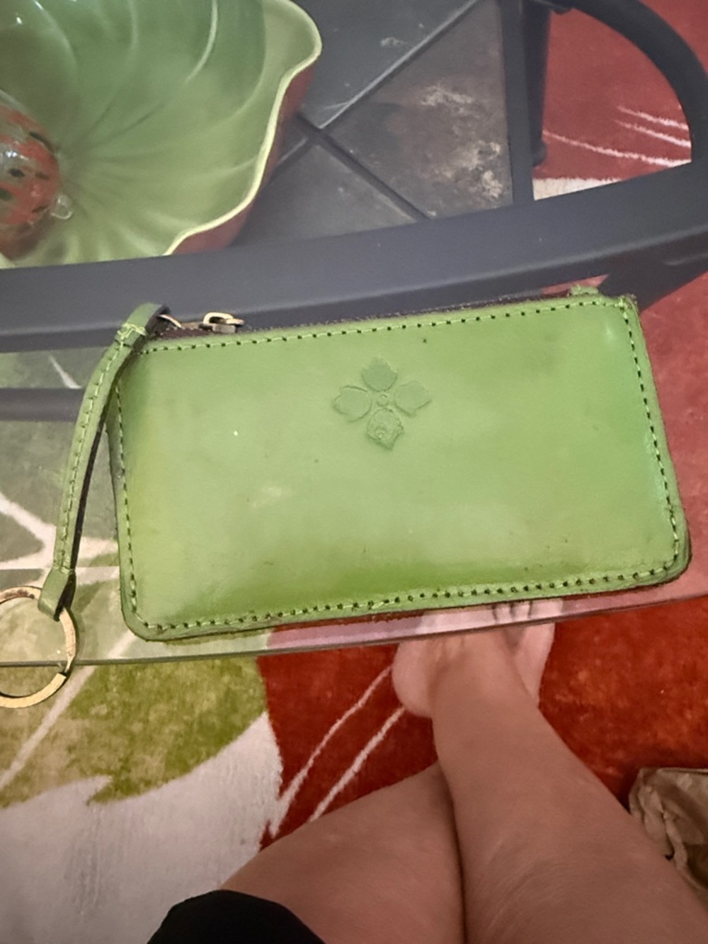 Patricia Nash Green Leather Wristlet Keyring Wallet